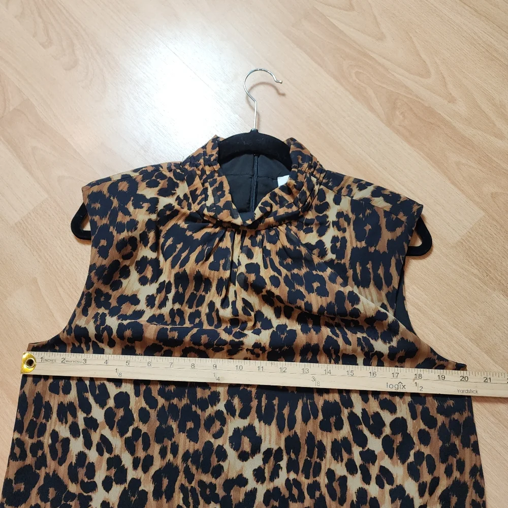 MILLY Rori Leopard Print Chiffon Sleeveless Blouse Top‎ Padded Shoulders Medium